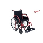 Carrozzina pieghevole, seduta 40 cm, colore rosso, larghezza 58 cm: pieghevole ad autospinta, telaio a doppia crociera in acciaio verniciato, ruote posteriori con sgancio rapido, braccioli semi-lunghi ribaltabili.