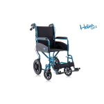 Carrozzina leggera pieghevole di transito, seduta 43 cm, colore blu, larghezza 56 cm: leggero pieghevole di transito, telaio in alluminio verniciato a crociera singola, ruote posteriori diametro 30 cm, freno operatore, schienale abbattibile.