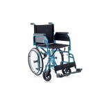 Carrozzina leggera pieghevole ad autospinta, seduta 40 cm, colore blu, larghezza 58 cm: leggero pieghevole ad autospinta, telaio in alluminio verniciato a crociera singola, ruote posteriori diametro 50 cm con freno in alluminio, braccioli estraibili.