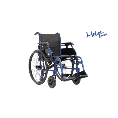 Carrozzina leggera pieghevole di transito, seduta 48 cm, colore blu, larghezza 65 cm: leggero pieghevole di transito, telaio in alluminio verniciato a doppia crociera, ruotini per passaggi stretti/ascensore.