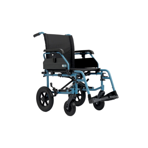 Carrozzina leggera pieghevole di transito, seduta 43 cm, colore grigio, larghezza 58 cm: leggero pieghevole di transito, telaio in alluminio verniciato a doppia crociera, ruote posteriori piene, braccioli semi-lunghi ribaltabili estraibili ed elevabili.