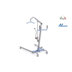 Sollevamalati idraulico, portata max 180 kg: apertura gambe a pedale con blocco di sicurezza, struttura in acciaio verniciato, 4 ruote piroettanti Ø10 cm (2 con freno), manopola regolazione velocità discesa.