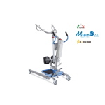 Verticalizzatore elettrico, portata max 200 kg: apertura gambe a pedale con blocco di sicurezza, struttura in acciaio verniciato, pedana rivestita in feltro, poggia-ginocchia regolabile in altezza e larghezza, ruote orientabili con freno.