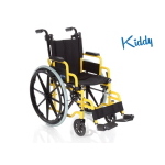 Carrozzina pieghevole ad autospinta per bambini, seduta 35 cm, colore giallo, larghezza 56 cm: pieghevole ad autospinta per bambini, telaio a crociera singola in acciaio verniciato giallo, ruote posteriori piene, braccioli da tavolo ribaltabili.
