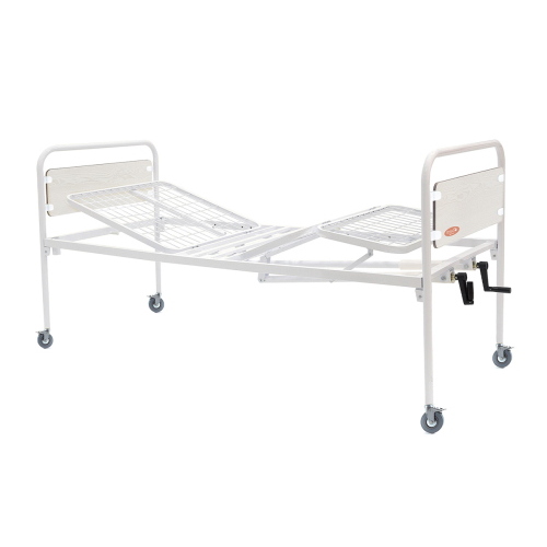Letto degenza manuale 2 manovelle 3 snodi - con ruote montate, 3 snodi, portata max 135 kg.