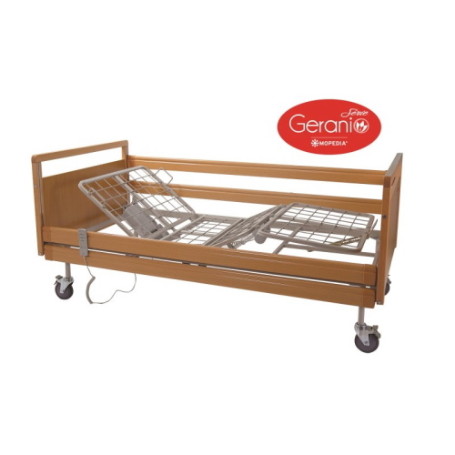 Letto degenza in legno 3 snodi, elettrico ad altezza fissa - Geranio, 3 snodi, portata max 135 kg.