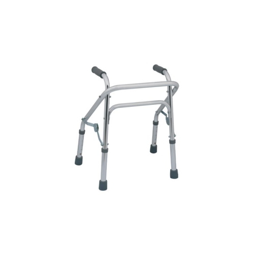Deambulatore pieghevole a 4 puntali per bambini, in alluminio anodizzato con manopole imbottite e puntali antiscivolo. Regolabile in altezza, portata max 60 kg.