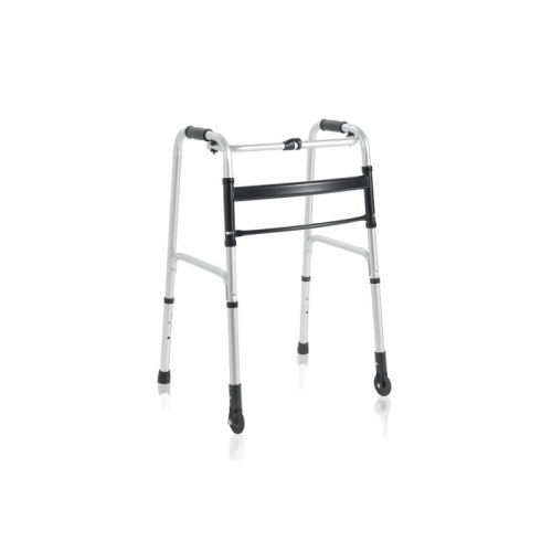 Deambulatore pieghevole ruote anteriori fisse Ø7,6 cm, alluminio anodizzato, taglia L. Portata max 130 kg.