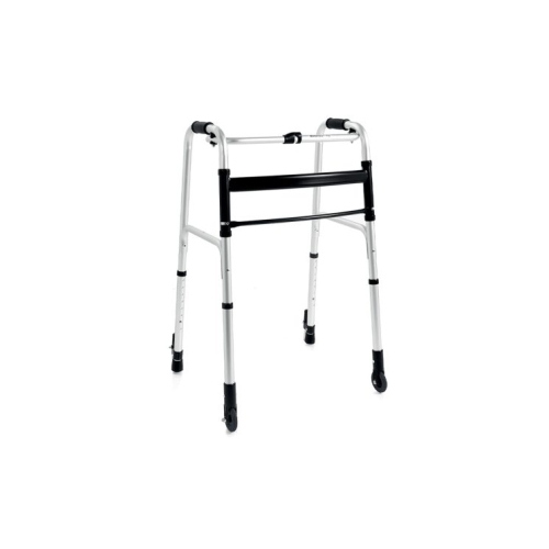 Deambulatore pieghevole sistema autobloccante Ø7,6 cm, alluminio anodizzato. Portata max 130 kg.