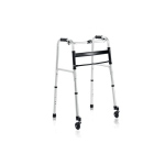Deambulatore pieghevole ruote anteriori piroettanti Ø7,6 cm, alluminio anodizzato. Portata max 130 kg.