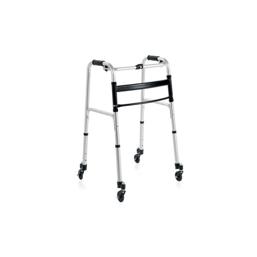 Deambulatore pieghevole 4 ruote piroettanti Ø7,6 cm, alluminio anodizzato, taglia L. Portata max 130 kg.