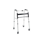 Deambulatore pieghevole 4 ruote piroettanti Ø7,6 cm, 2 con freno, alluminio anodizzato. Portata max 130 kg.