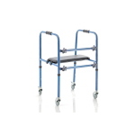 Deambulatore smontabile con sedile e ruote, alluminio anodizzato. Portata max 130 kg.