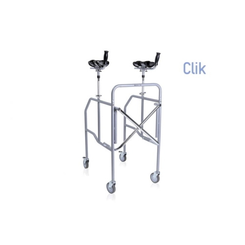 Deambulatore pieghevole con appoggio antibrachiale in acciaio verniciato - Serie Click. 4 ruote piroettanti Ø 10 cm (2 con freno). Portata max 130 kg.