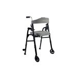 Rollator pieghevole LUNA, struttura in acciaio, gambe e maniglia spinta in alluminio, seduta ribaltabile imbottita 35x40 cm, schienale, portabastone e portabottiglia. Portata max 136 kg.