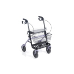 Rollator pieghevole Dyone 2.0 colore lavanda, 4 ruote piene Ø20 cm, freni a doppia funzione, sedile, vassoio e cestino. Portata max 130 kg.