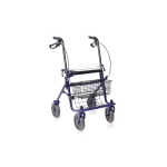 Rollator pieghevole Dyone, 4 ruote piene Ø20 cm, freni a doppia funzione, sedile in poliuretano, vassoio e cestino. Portata max 136 kg.