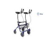 Rollator pieghevole Era con appoggio antibrachiale, 4 ruote piene Ø20 cm, freni a doppia funzione sugli appoggi, sedile, vassoio e cestino. Portata max 136 kg.