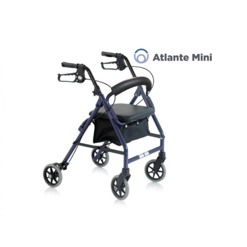 Rollator pieghevole 4 ruote Atlante Mini, in alluminio verniciato, seduta imbottita 31x31 cm, portata max 100 kg.