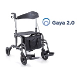 Rollator pieghevole Gaya 2.0, doppia funzione rollator-carrozzina, pedane ribaltabili, 4 ruote PU Ø20 cm, freni a doppia funzione. Portata max 136 kg.