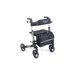 Rollator pieghevole Oceano 2.0 colore grigio, sedile e schienale in tessuto, 4 ruote Ø20 cm, freni a doppia funzione. Portata max 136 kg.