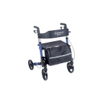 Rollator pieghevole Oceano 2.0 colore blu, sedile e schienale in tessuto, 4 ruote Ø20 cm, freni a doppia funzione. Portata max 136 kg.