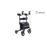 Rollator pieghevole 4 ruote SATURNO, modello antibrachiale, freni a doppia funzione, seduta, schienale, borsa e portabastone. Portata max 136 kg.