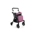 Rollator da shopping Komby colore rosa, uso esterno, ruote anteriori Ø20 cm piroettanti, borsa termica anteriore e portaoggetti posteriore. Portata max 136 kg.
