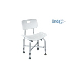 Sedile per doccia con schienale Serie Onda HD, struttura in alluminio rinforzata, seduta e schienale in HDPE regolabili in altezza. Portata max 227 kg.