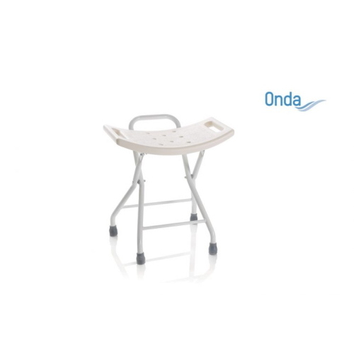 Sedile per doccia pieghevole Serie Onda, seduta in polietilene con maniglie, struttura in acciaio verniciato. Portata max 130 kg.