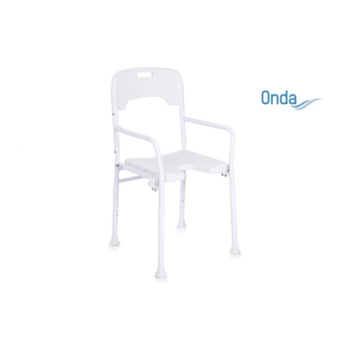 Sedia da doccia con seduta ad U, pieghevole e regolabile in altezza, Serie Onda. Portata max 136 kg.