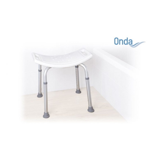 Sedile per doccia in alluminio anodizzato, seduta ergonomica in HDPE senza schienale, Serie Onda. Portata max 136 kg.