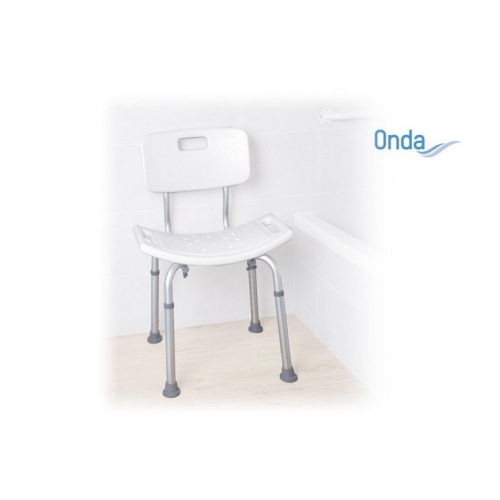 Sedile per doccia in alluminio anodizzato, seduta ergonomica in HDPE con schienale, Serie Onda. Portata max 136 kg.