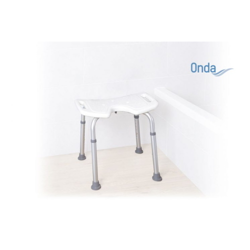Sedile per doccia in alluminio anodizzato, seduta ad U in HDPE senza schienale, Serie Onda. Portata max 136 kg.