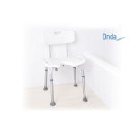 Sedile per doccia in alluminio anodizzato, seduta ad U in HDPE con schienale, Serie Onda. Portata max 136 kg.