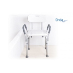 Sedile da doccia con braccioli imbottiti, con schienale, Serie Onda. Struttura in alluminio. Portata max 136 kg.
