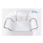Sedile per vasca da bagno in acciaio cromato, seduta e schienale in polipropilene, Serie Onda, regolabile in larghezza. Portata max 100 kg.