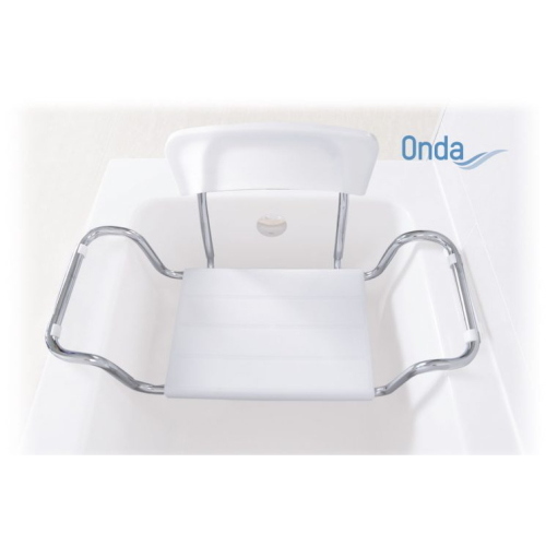 Sedile per vasca da bagno in acciaio cromato, seduta e schienale in polipropilene, Serie Onda, regolabile in larghezza. Portata max 100 kg.