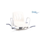 Sedile per vasca girevole, acciaio verniciato bianco, movimento in acciaio inox, seduta in PP con battute laterali di sicurezza. Portata max 120 kg.
