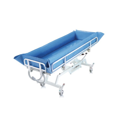 Barella doccia idraulica NEFTI, elevazione idraulica 59-93 cm, piano inclinabile 0-5 gradi, sponde ribaltabili. Portata max 180 kg. 100% Made in Italy.