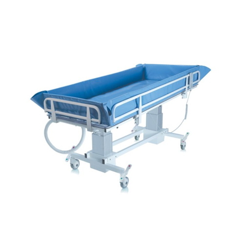Barella doccia bariatrica NEFTI, elevazione elettrica 65-94 cm (motorizzazione TiMOTION), piano inclinabile 0-7 gradi. Portata max 325 kg. 100% Made in Italy.