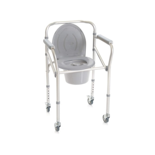 Rialzo stabilizzante per WC 4 funzioni in 1, alluminio anodizzato, pieghevole su 4 ruote, Serie Onda. Portata max 130 kg.
