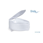 Rialzo per WC con blocco laterale, con coperchio, altezza 14 cm, Serie Onda. Portata max 136 kg.