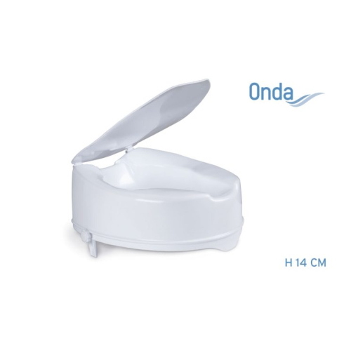 Rialzo per WC con blocco laterale, con coperchio, altezza 14 cm, Serie Onda. Portata max 136 kg.