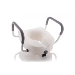 Rialzo per WC con blocco centrale e braccioli, altezza 13 cm. Portata max 110 kg.