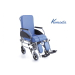 Sedia comoda servoassistita Komoda in acciaio verniciato, schienale reclinabile, ruote Ø20 cm, seduta 50 cm. Portata max 135 kg.