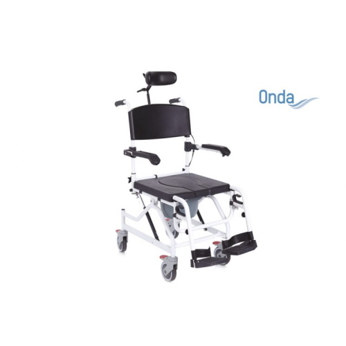 Sedia comoda per WC e doccia su ruote, basculante, imbottitura in PU, seduta 50 cm. Portata max 136 kg.