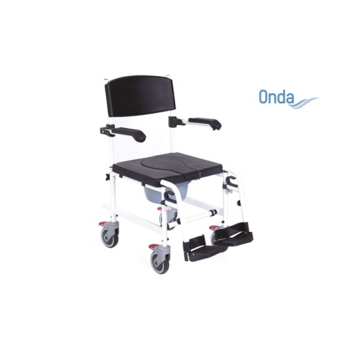 Sedia comoda per WC e doccia su ruote, imbottitura in PU, smontabile, Serie Onda, seduta 40 cm. Portata max 136 kg.