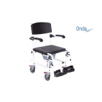 Sedia comoda per WC e doccia su ruote, imbottitura in PU, smontabile, Serie Onda, seduta 46 cm. Portata max 136 kg.