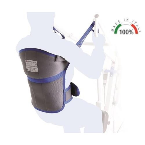 Imbracatura per verticalizzatore Modello Dorsale, indicato per utilizzo con sollevatori e verticalizzatori compatibili, per il trasferimento assistito di persone con ridotta autonomia motoria.
